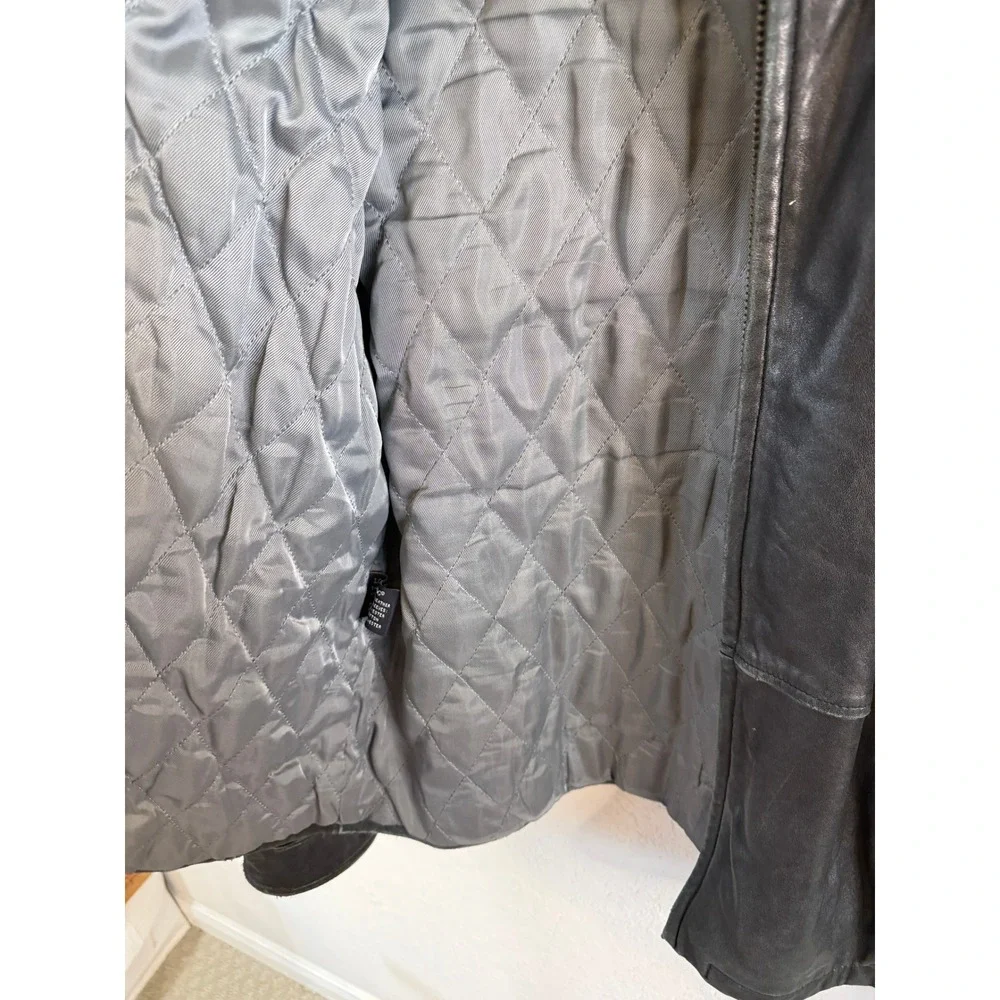 Distressed London Fog Men Leather Jacket Charcoal Gray Quilted‎ Lining M